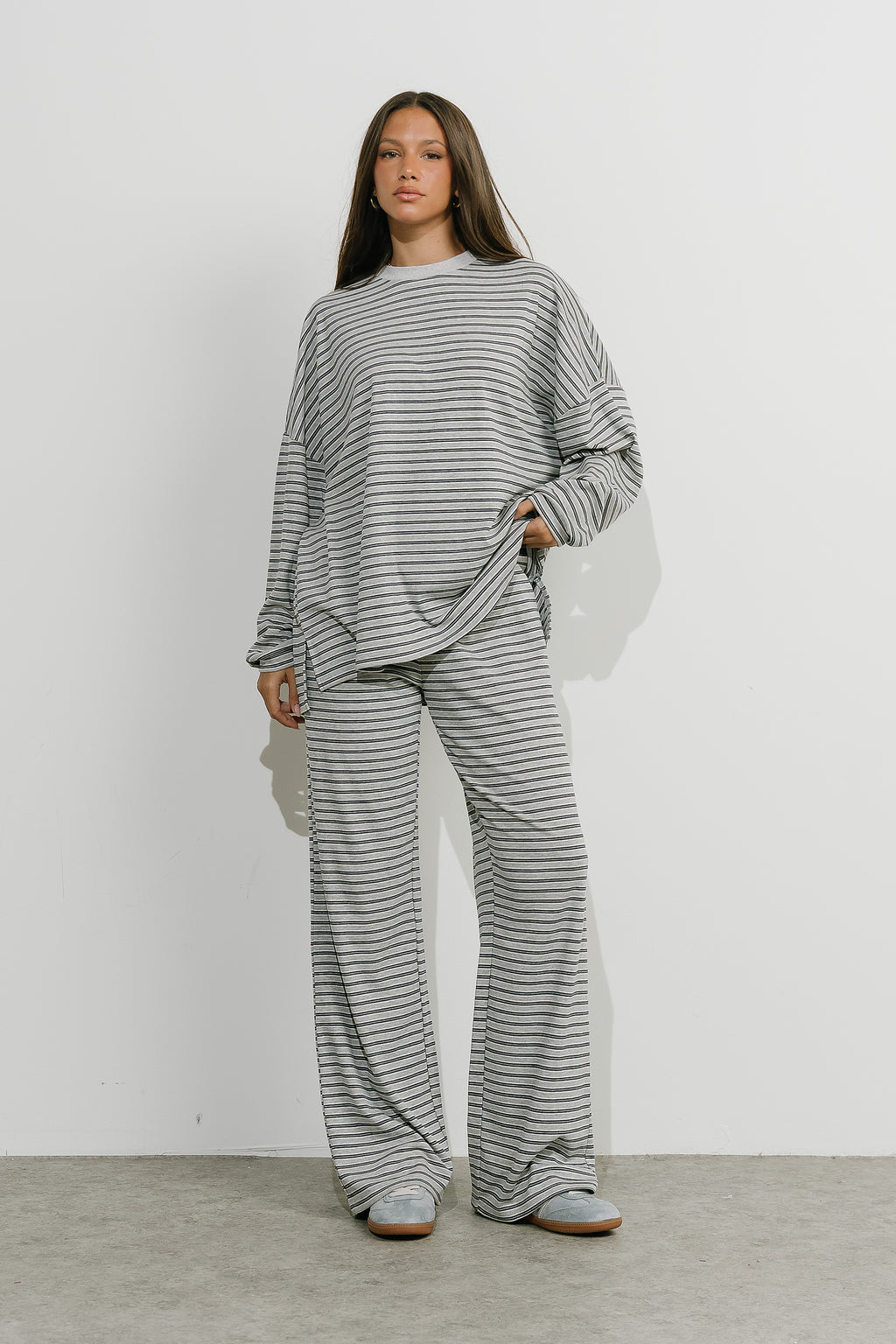 Antonella Striped Pants in Grey