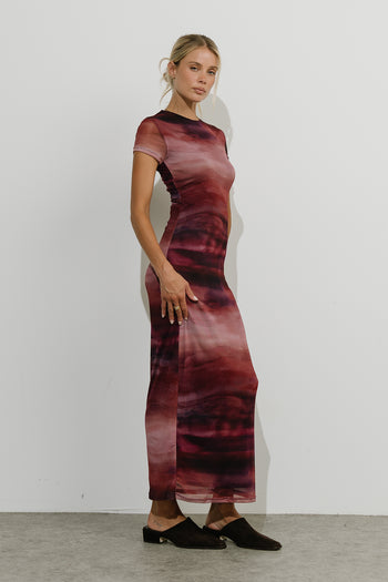 Kathy Mesh Watercolor Maxi Dress