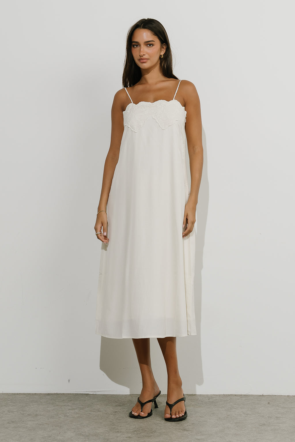 Lana Lace Midi Dress in Ivory