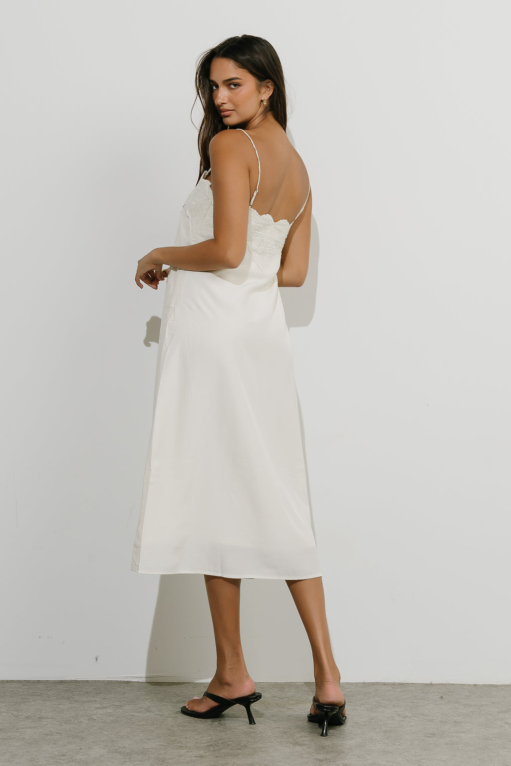 Lana Lace Midi Dress in Ivory