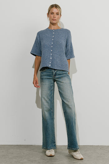 Monroe Pointelle Cardigan in Denim
