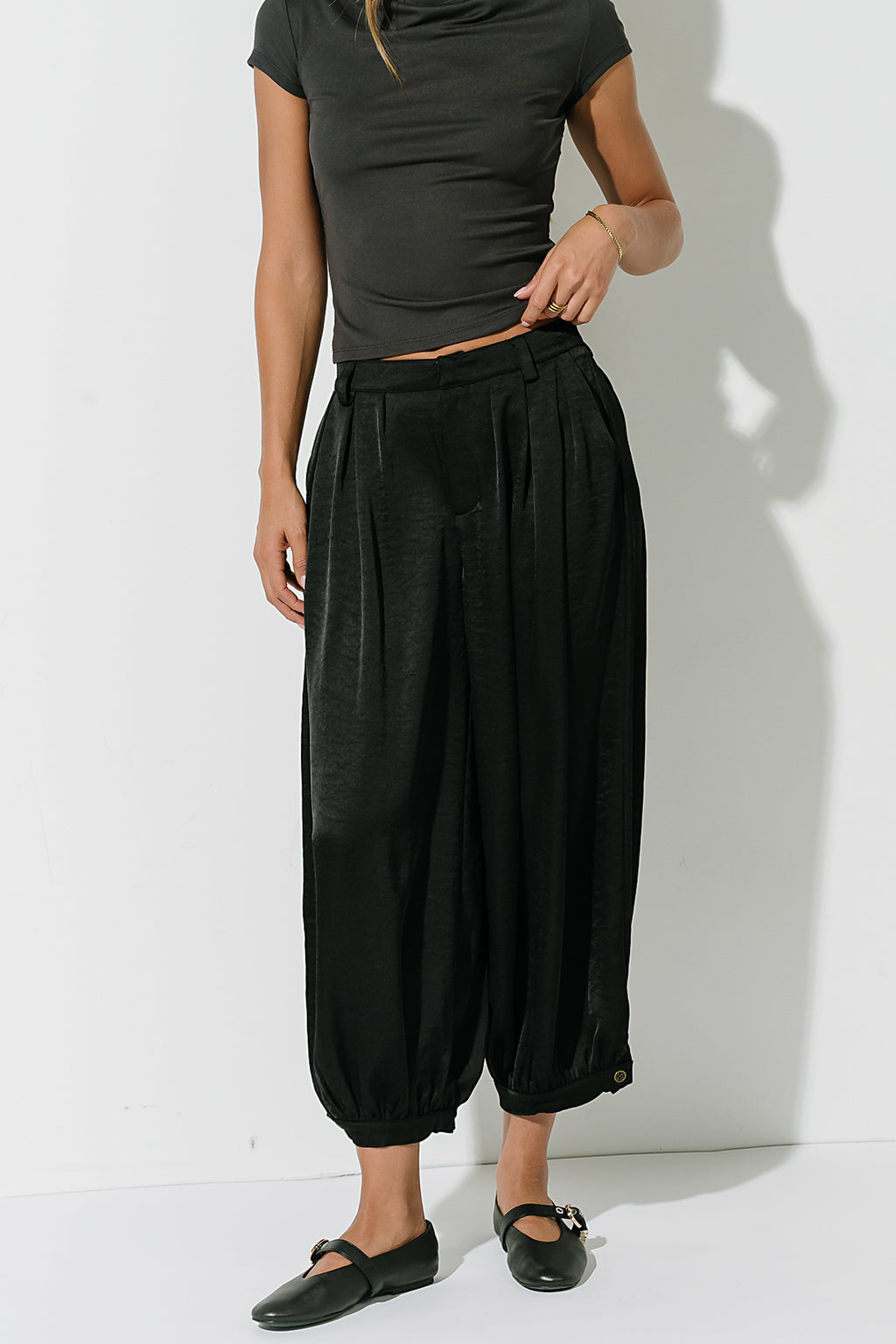 Barbara Satin Balloon Pants in Black