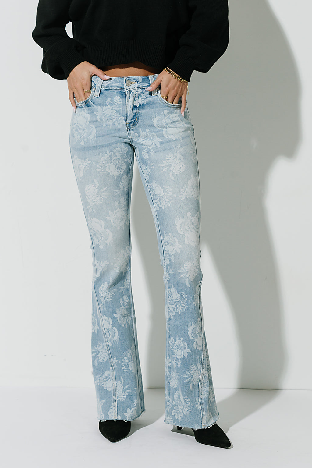 Elodie Low Rise Floral Flare Jeans