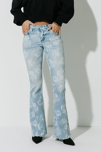 Elodie Low Rise Floral Flare Jeans