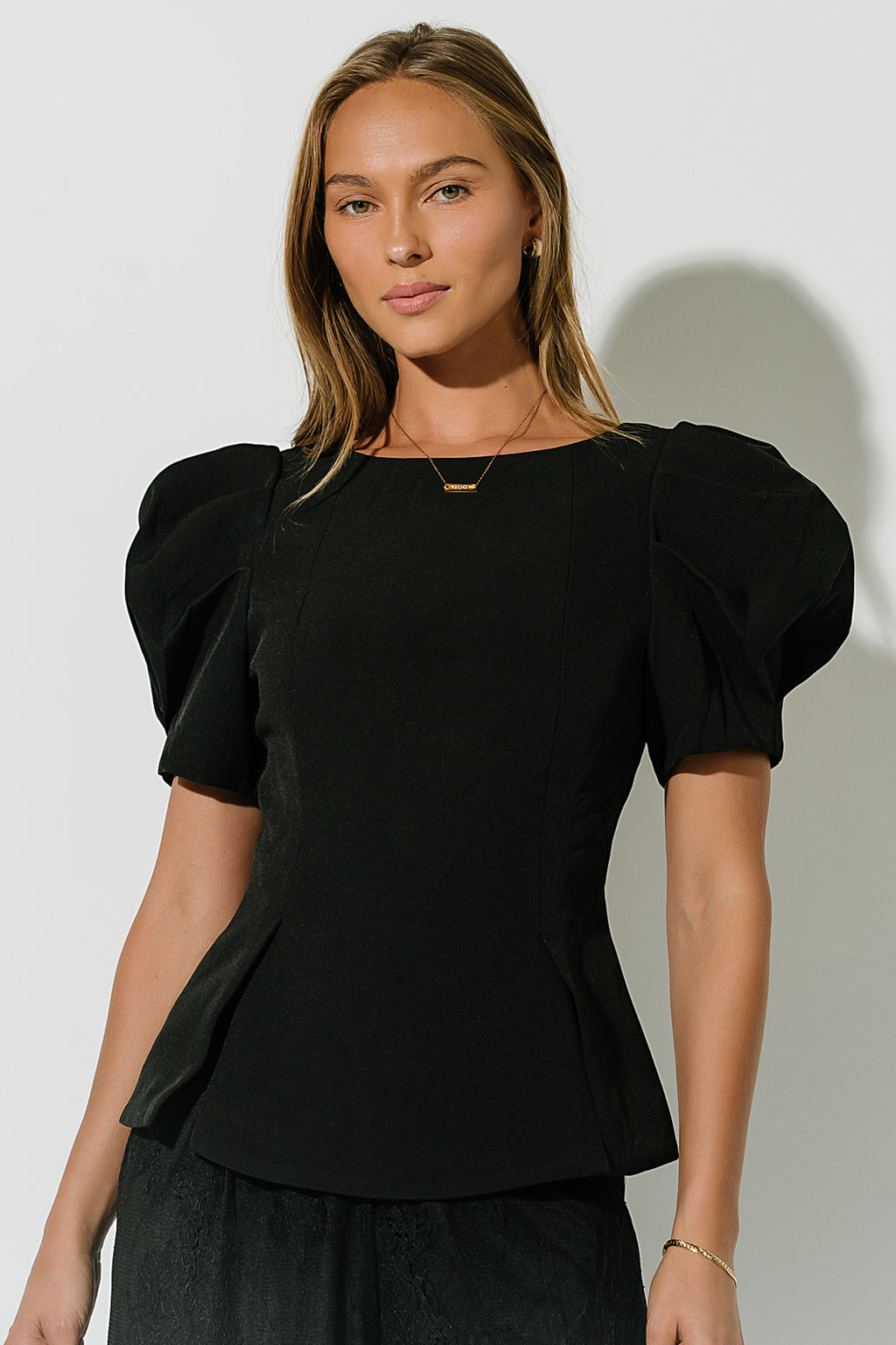 Diana Puff Sleeve Top in Black