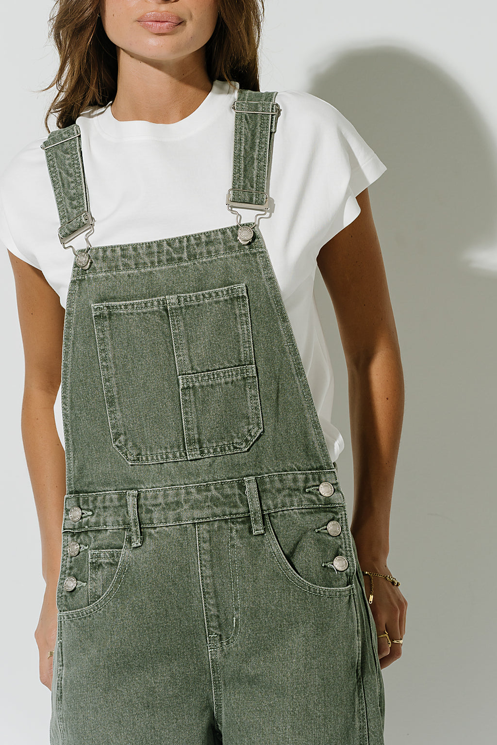 Tansy Denim Overalls in Olive