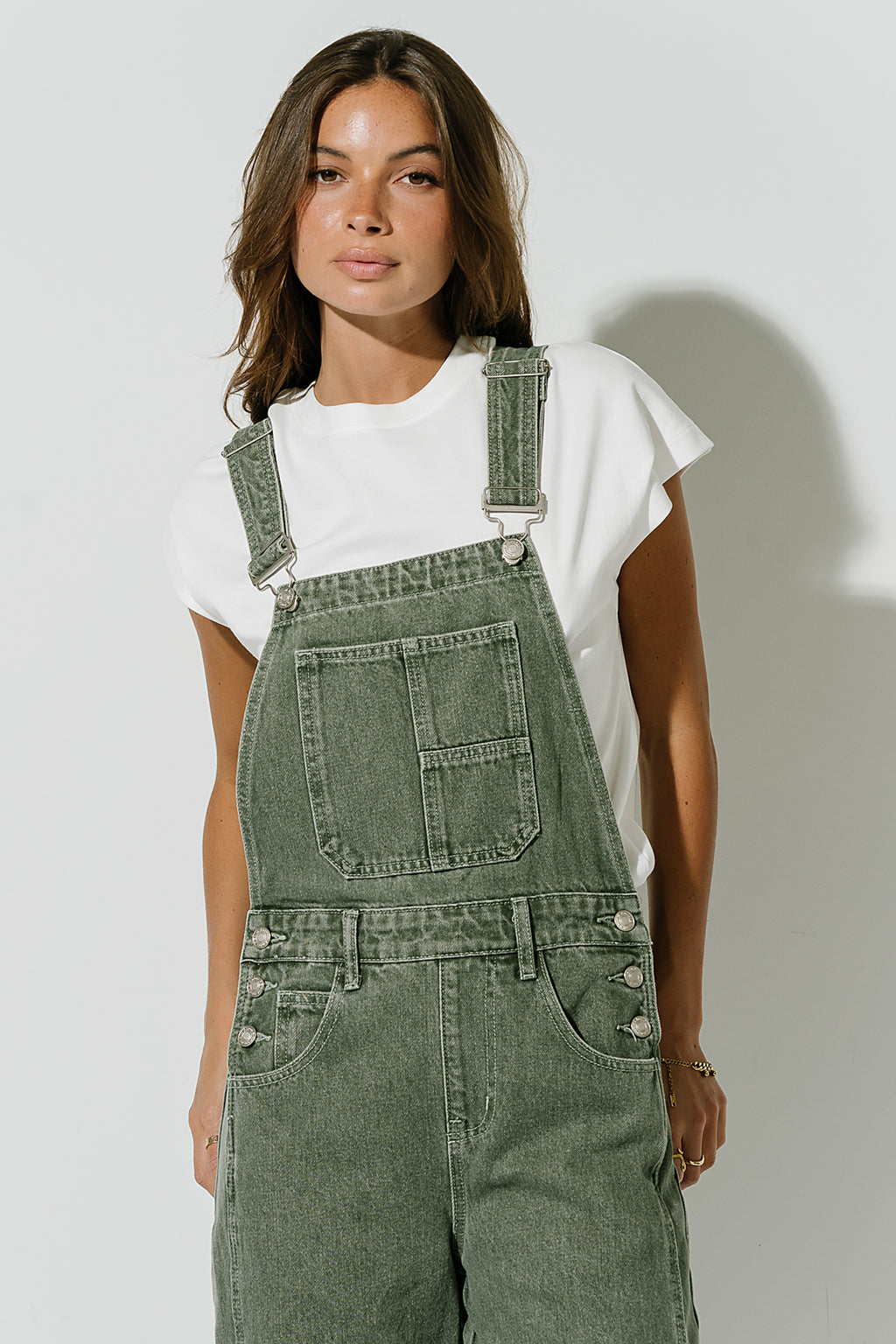 Tansy Denim Overalls in Olive