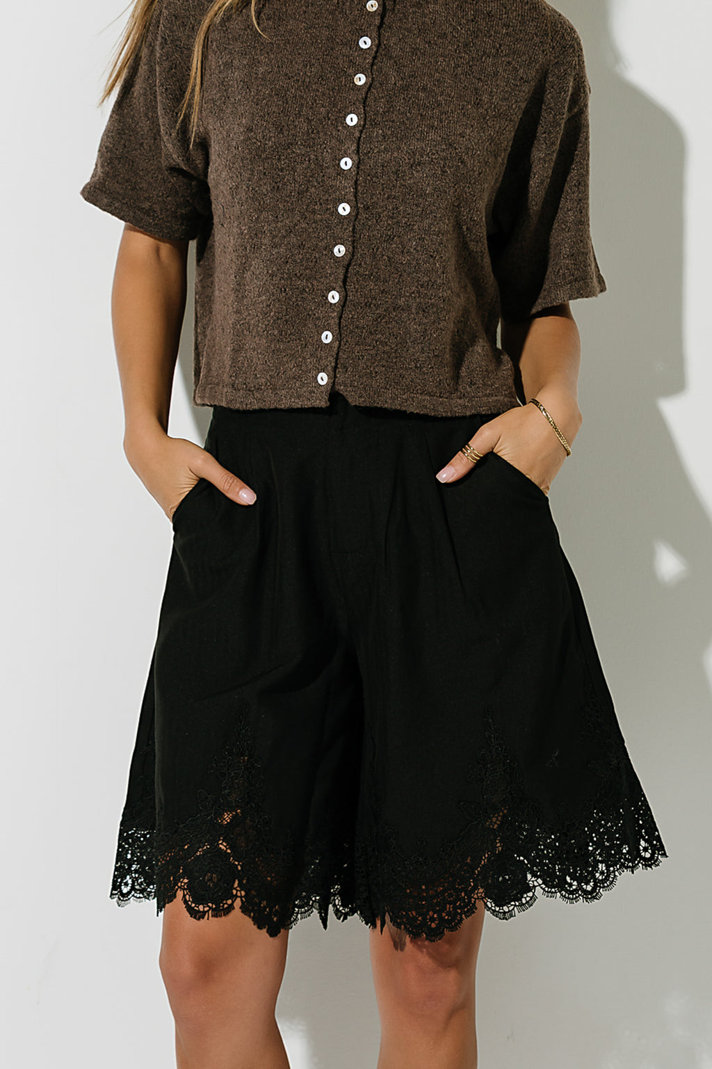 Mazie Lace Trim Shorts in Black