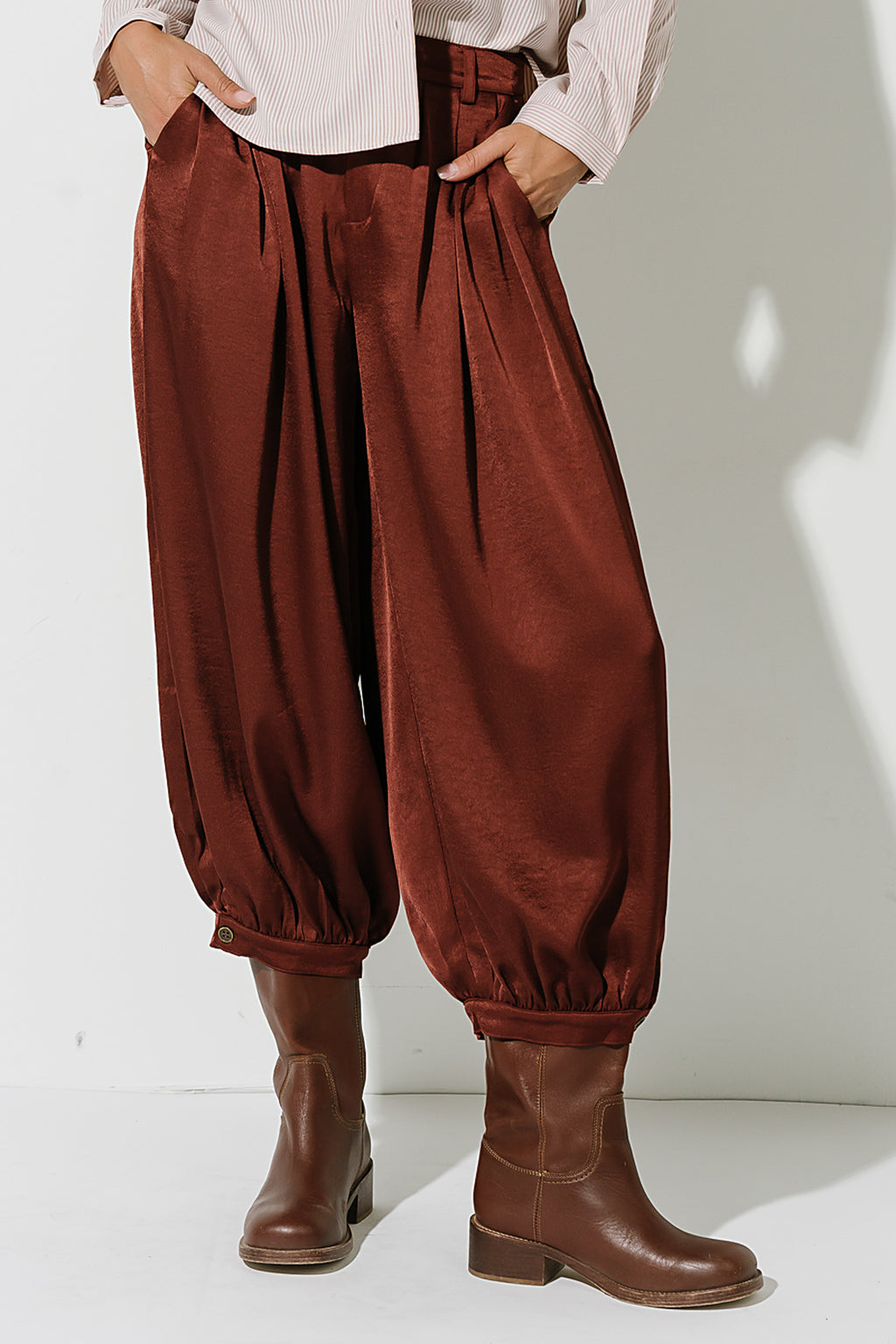 Barbara Satin Balloon Pants in Rust