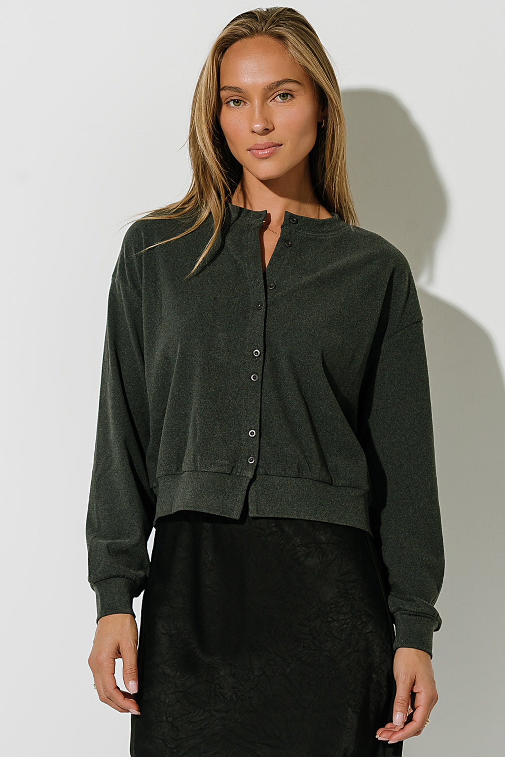 Stacey Button Up Sweater in Charcoal