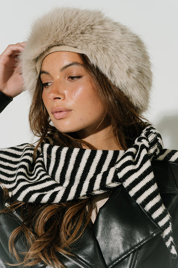 Kaia Faux Fur Headwrap in Beige