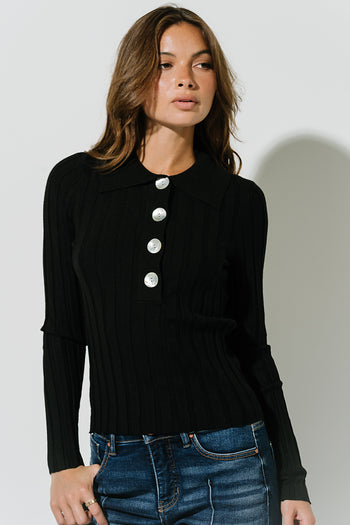 Amina Ribbed Top in Black