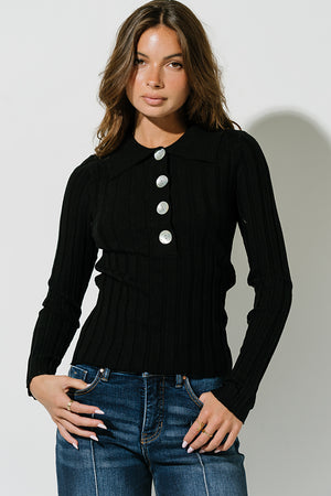Amina Ribbed Top in Black