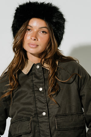 Kaia Faux Fur Headwrap in Black
