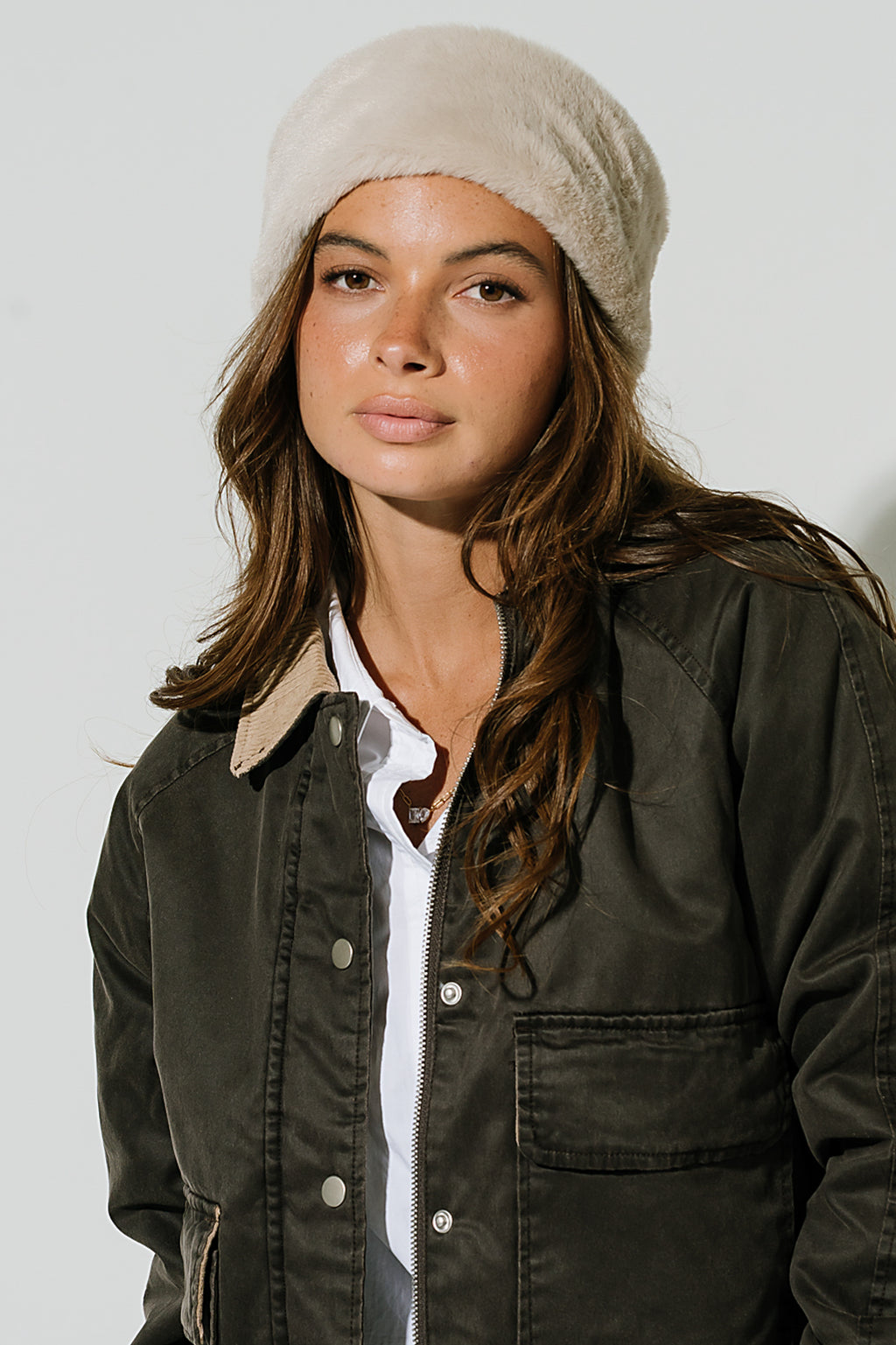 Lia Faux Fur Headwrap in Beige