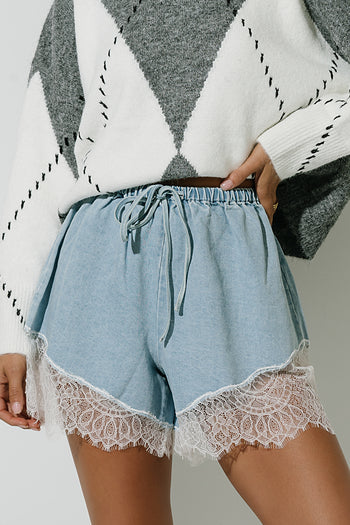 Leila Lace Trim Denim Shorts