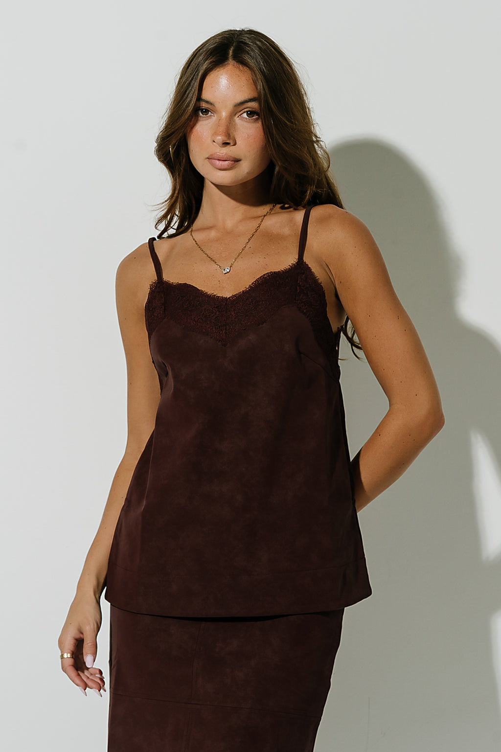 Vera Suede Top in Burgundy