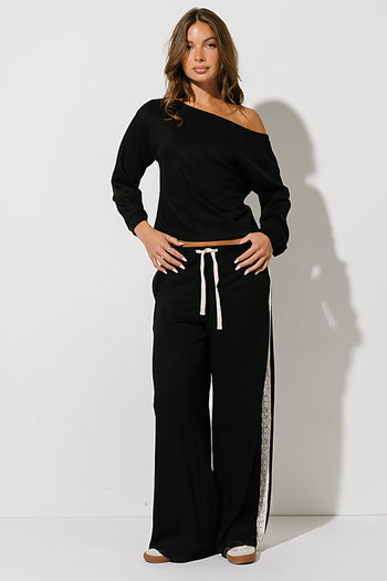 Skylar Wide Leg Sweatpants in Black