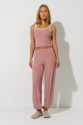 Catherine Contrast Ribbed Tank in Pink