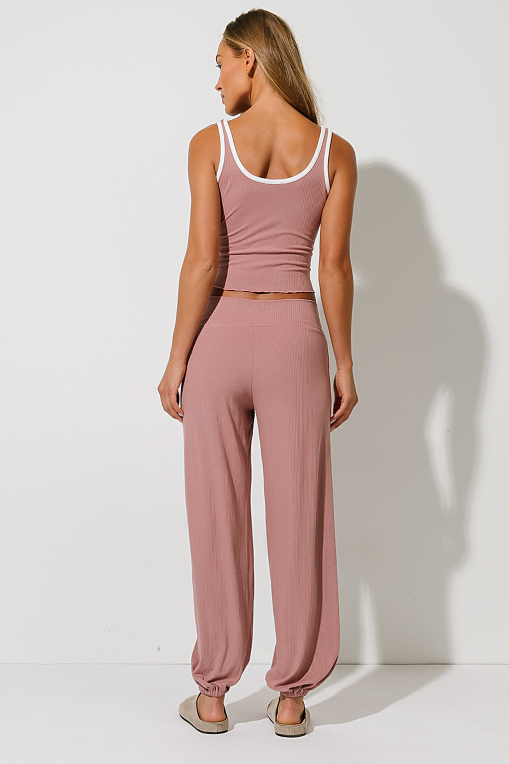 Catherine Contrast Ribbed Tank in Pink