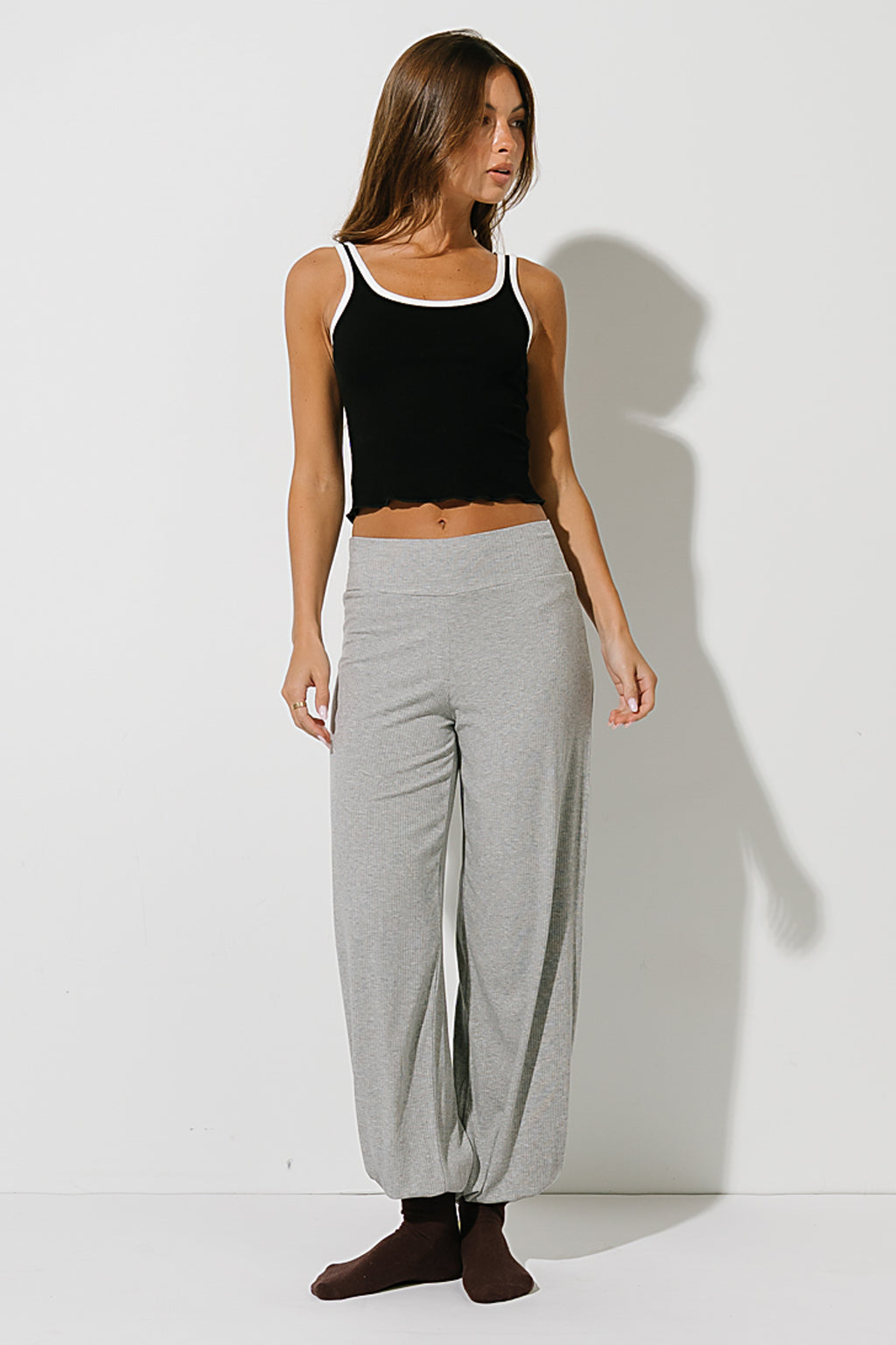 Catherine Ribbed Joggers in Heather Grey