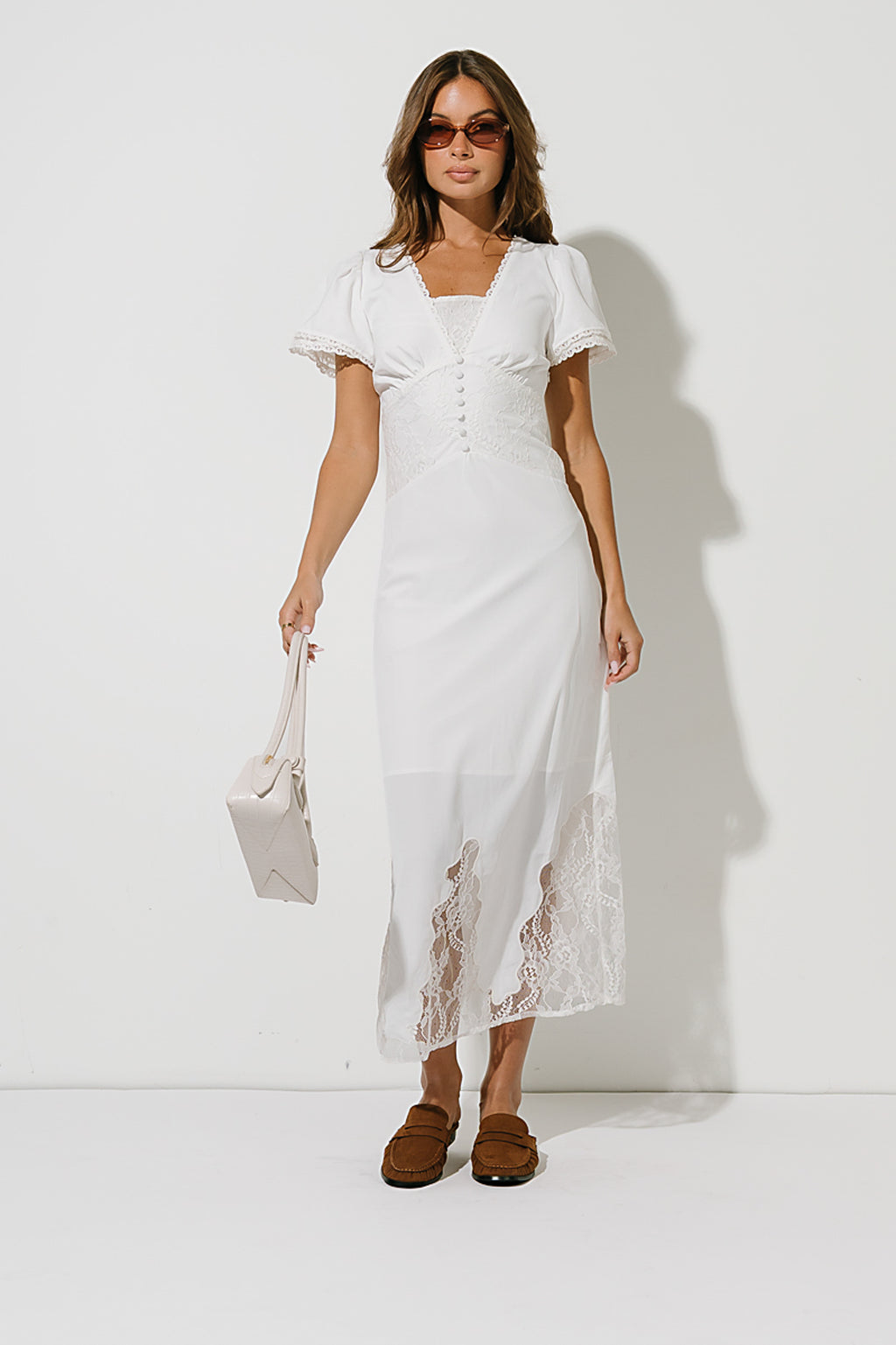 Alaina Lace Maxi Dress in Ivory