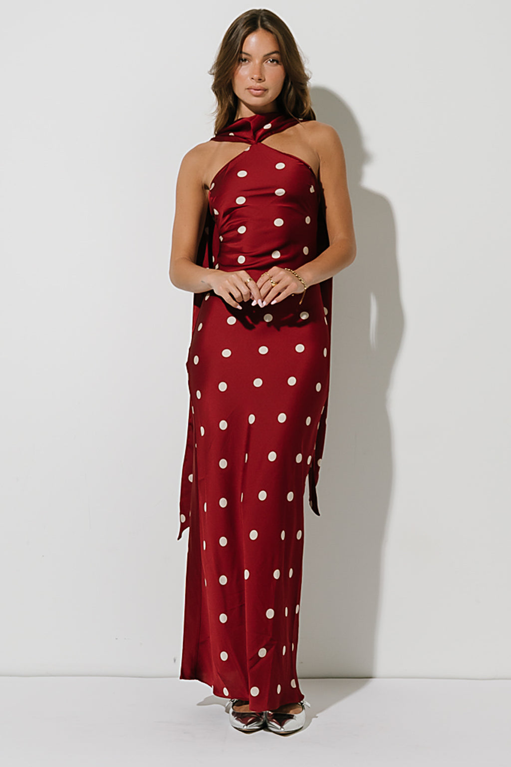 Max Polka Dot Maxi Dress in Wine