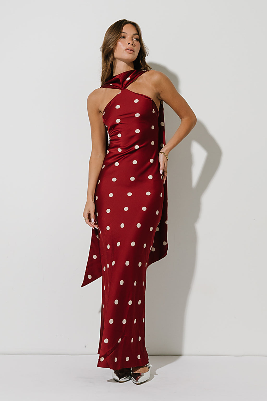 Max Polka Dot Maxi Dress in Wine