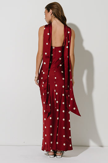 Max Polka Dot Maxi Dress in Wine
