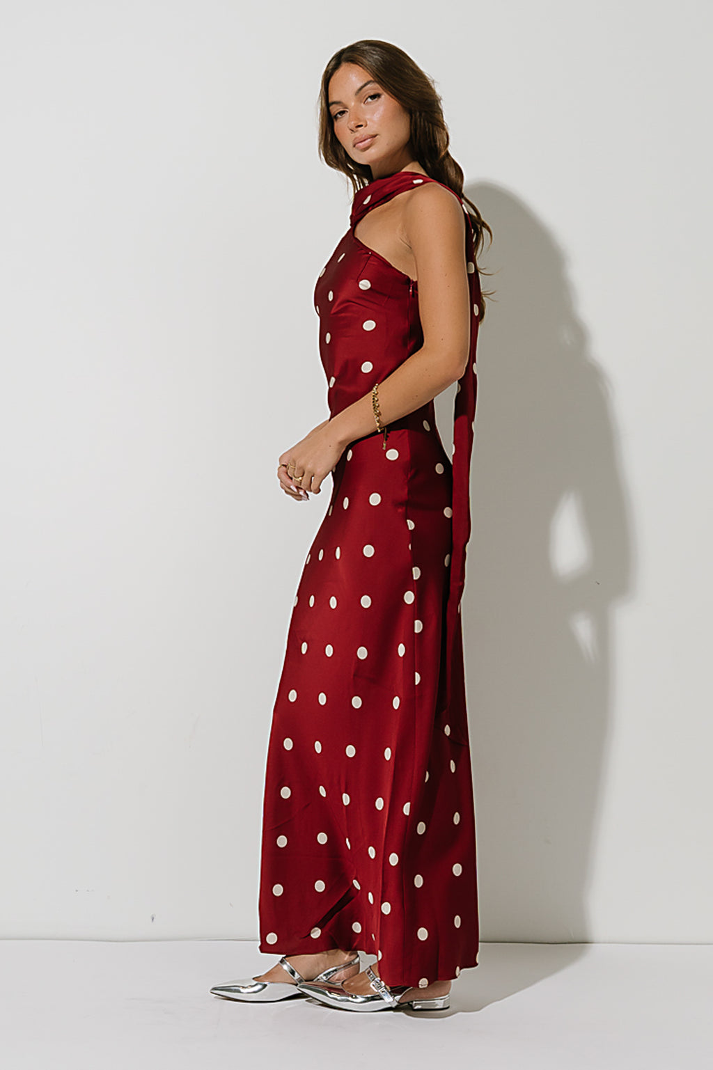 Max Polka Dot Maxi Dress in Wine