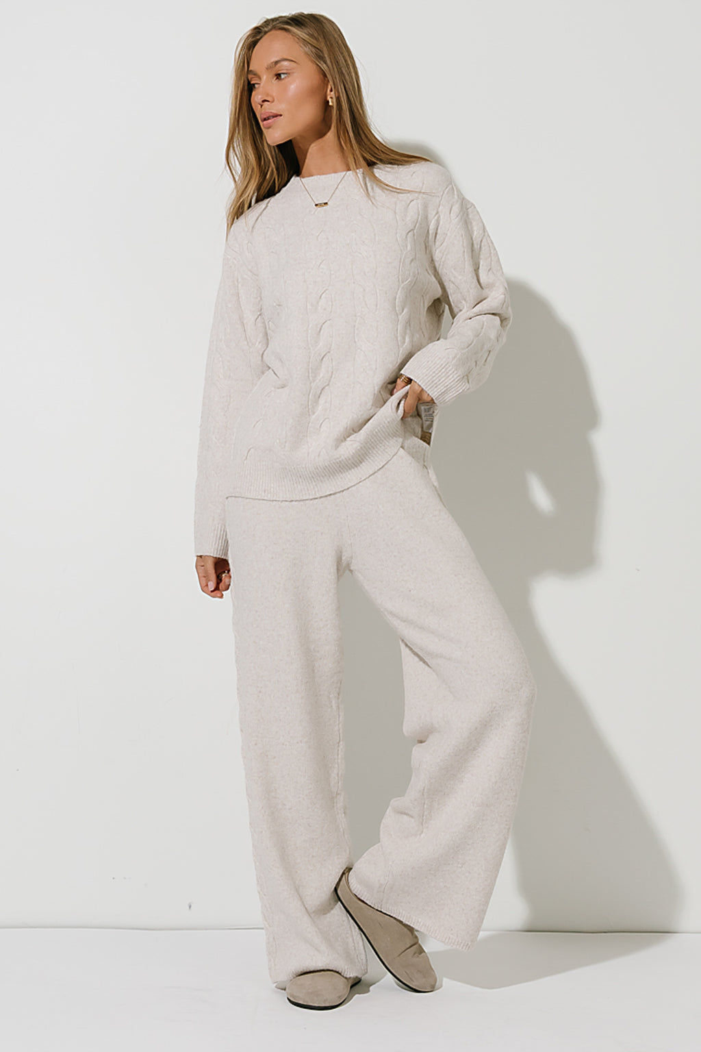 Celine Wide Leg Pants in Oatmeal