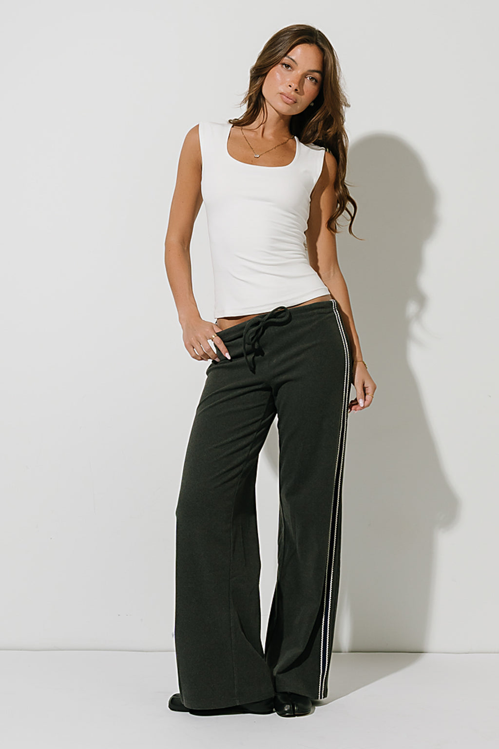 Stacey Stripe Trousers in Charcoal