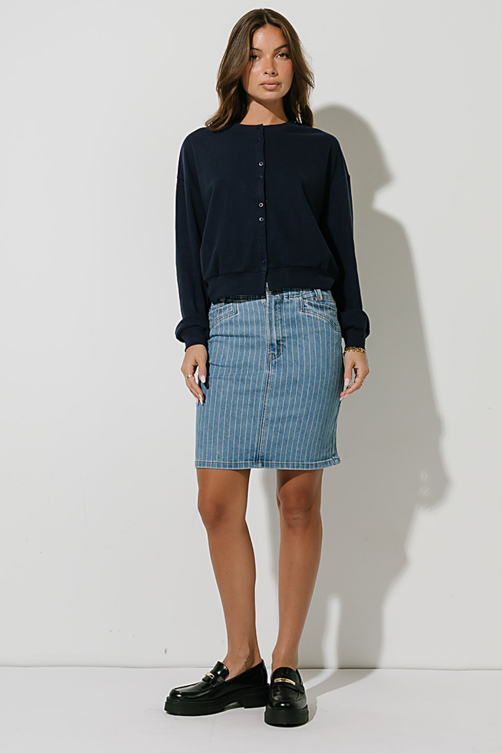 Amy Button Up Sweater in Navy