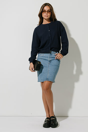 Amy Button Up Sweater in Navy
