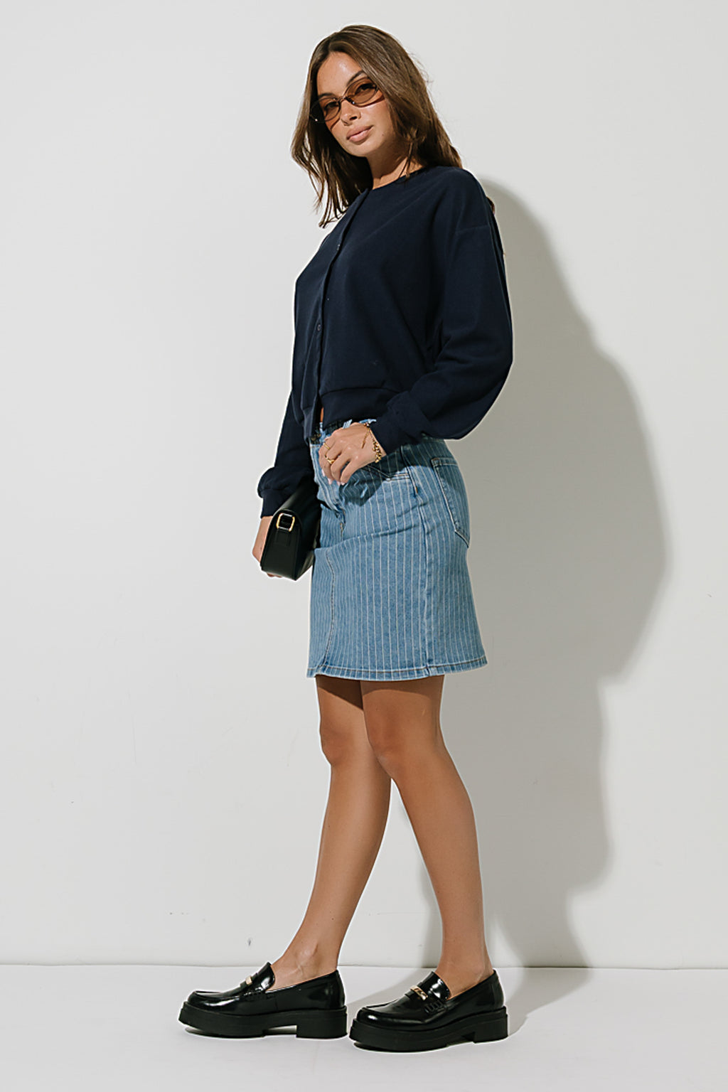 Amy Button Up Sweater in Navy