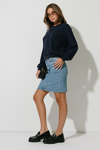 Parker Striped Denim Knee Length Skirt