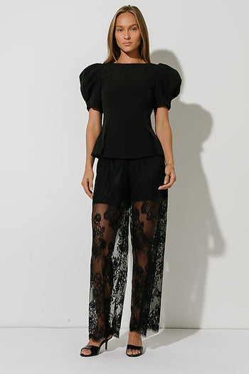 Diana Puff Sleeve Top in Black