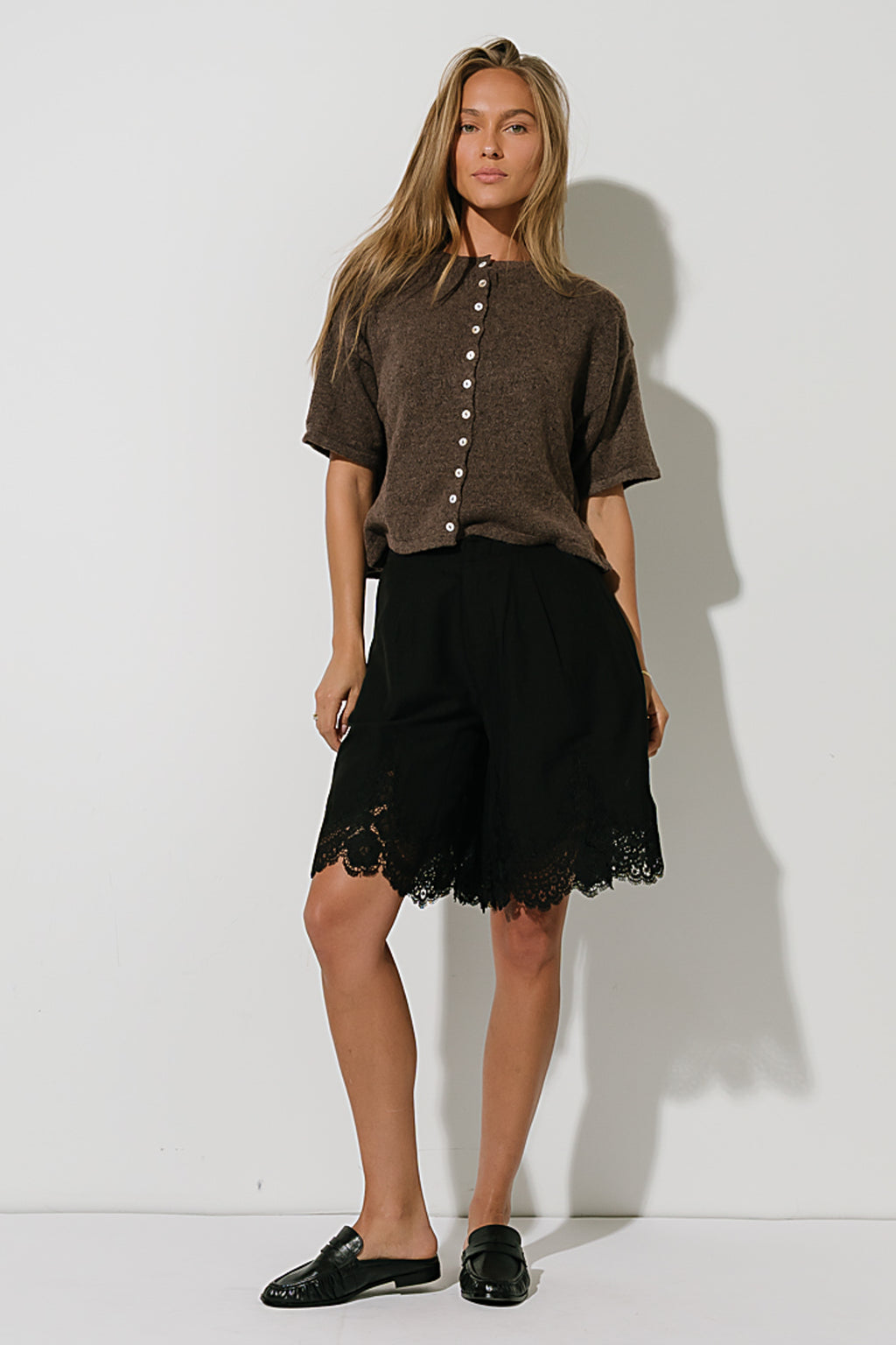 Mazie Lace Trim Shorts in Black