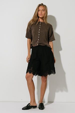 Mazie Lace Trim Shorts in Black