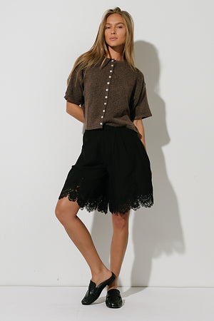 Monroe Pointelle Cardigan in Brown