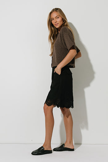 Mazie Lace Trim Shorts in Black