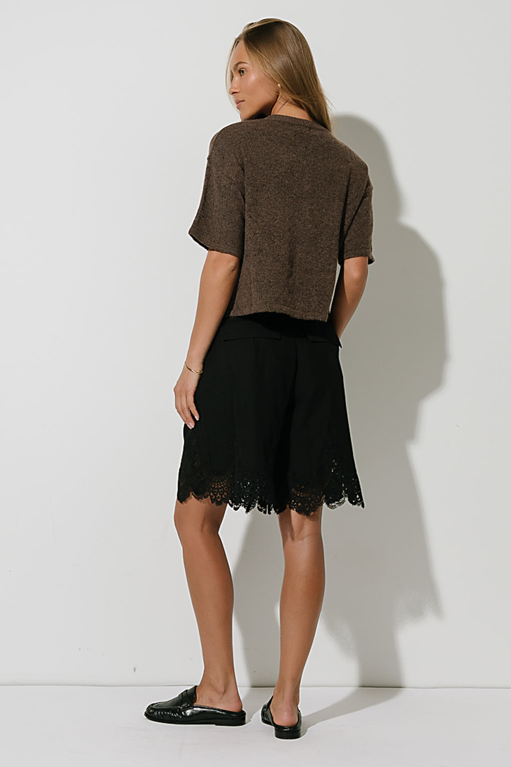 Monroe Pointelle Cardigan in Brown