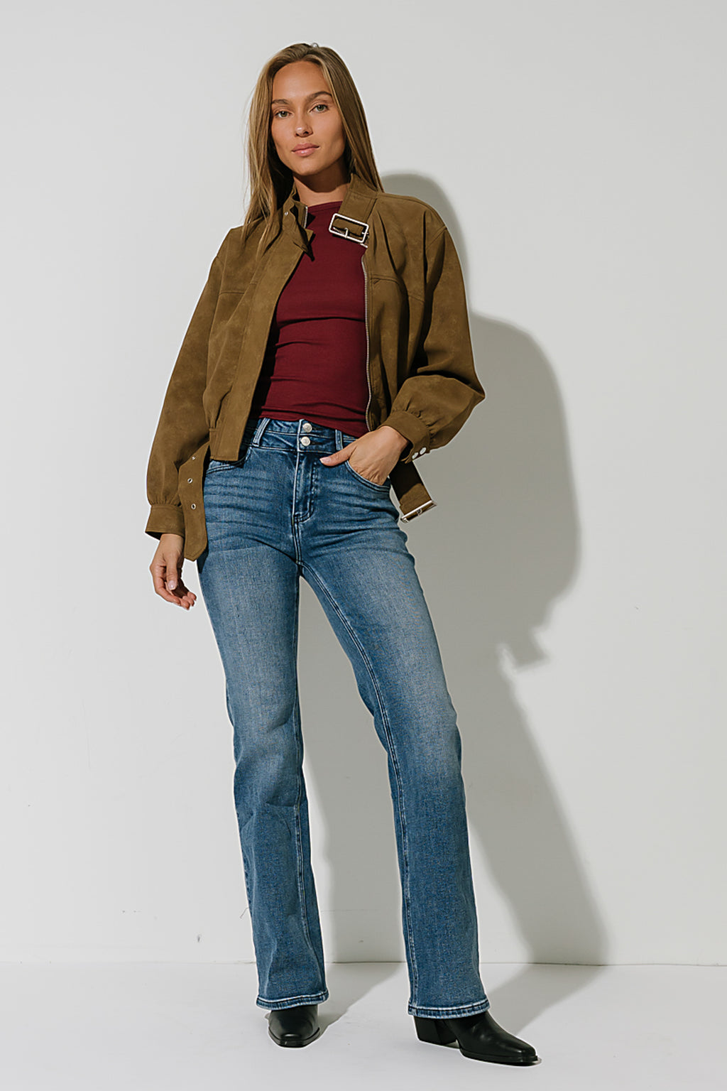Tiffany Ribbed Tee in Burgundy