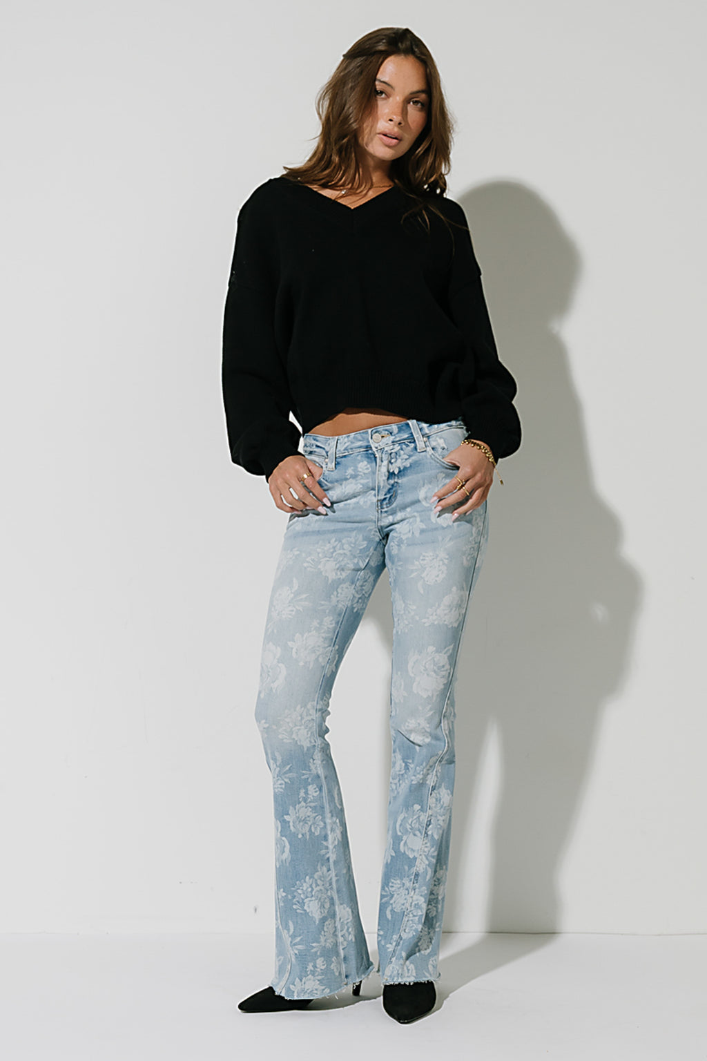 Elodie Low Rise Floral Flare Jeans