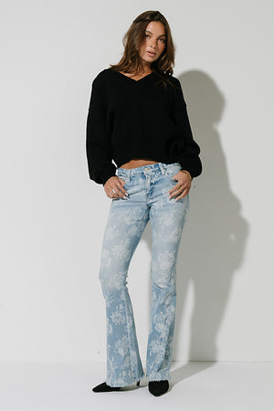 Elodie Low Rise Floral Flare Jeans
