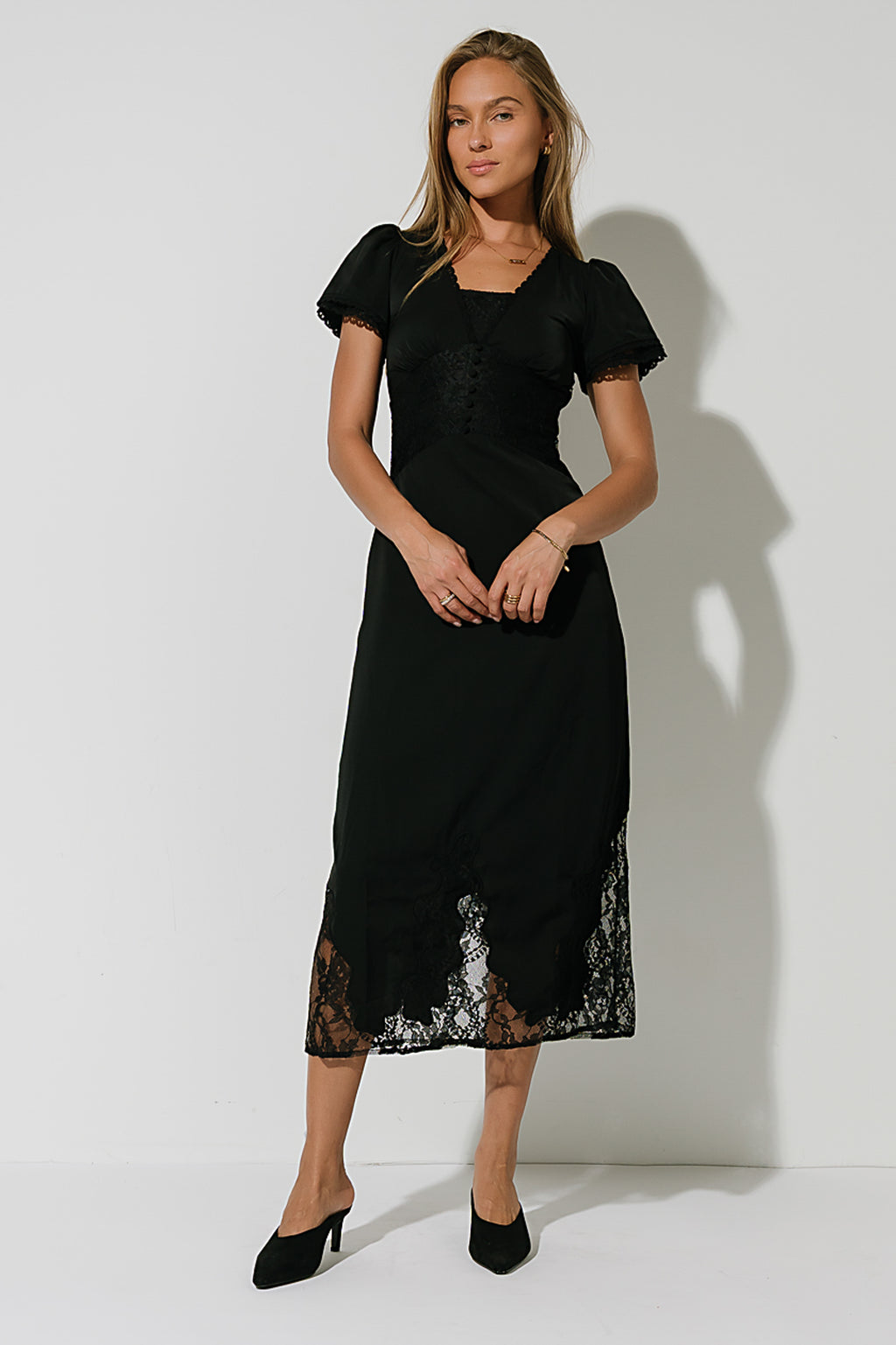 Alaina Lace Maxi Dress in Black