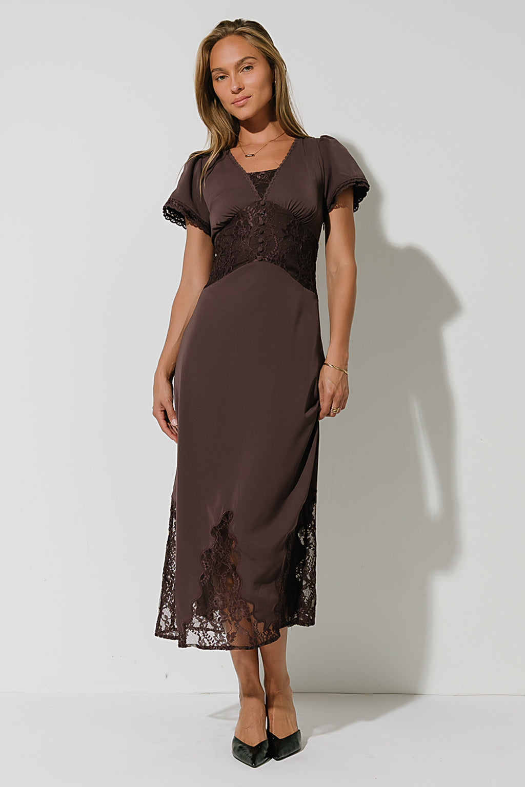Alaina Lace Maxi Dress in Plum