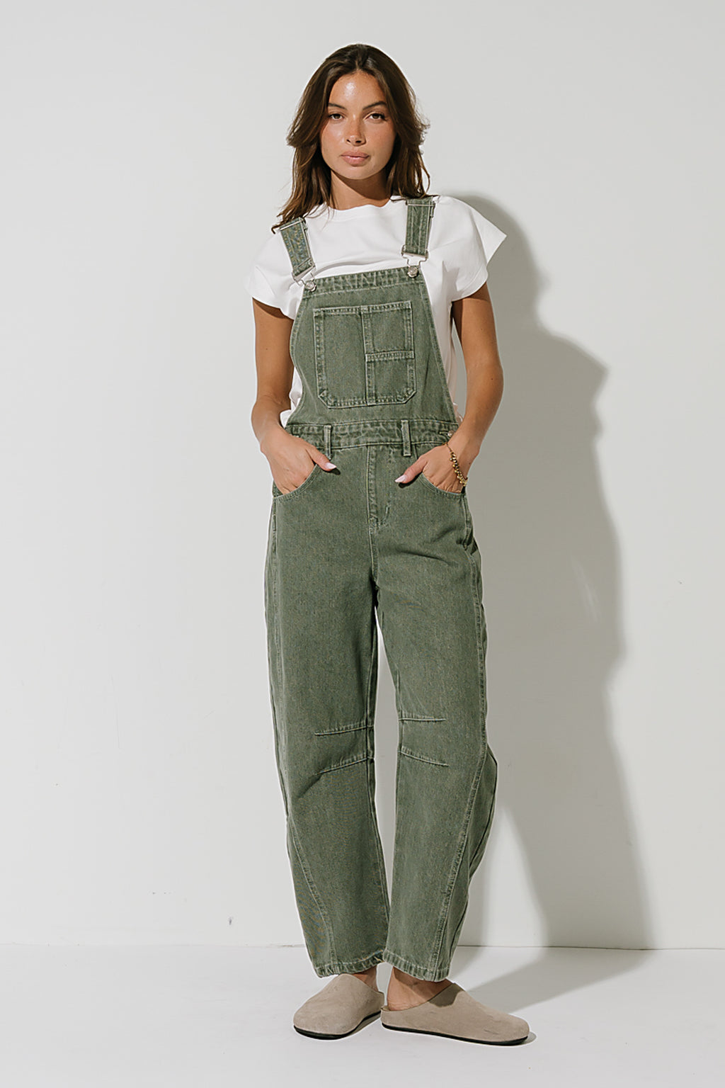Tansy Denim Overalls in Olive