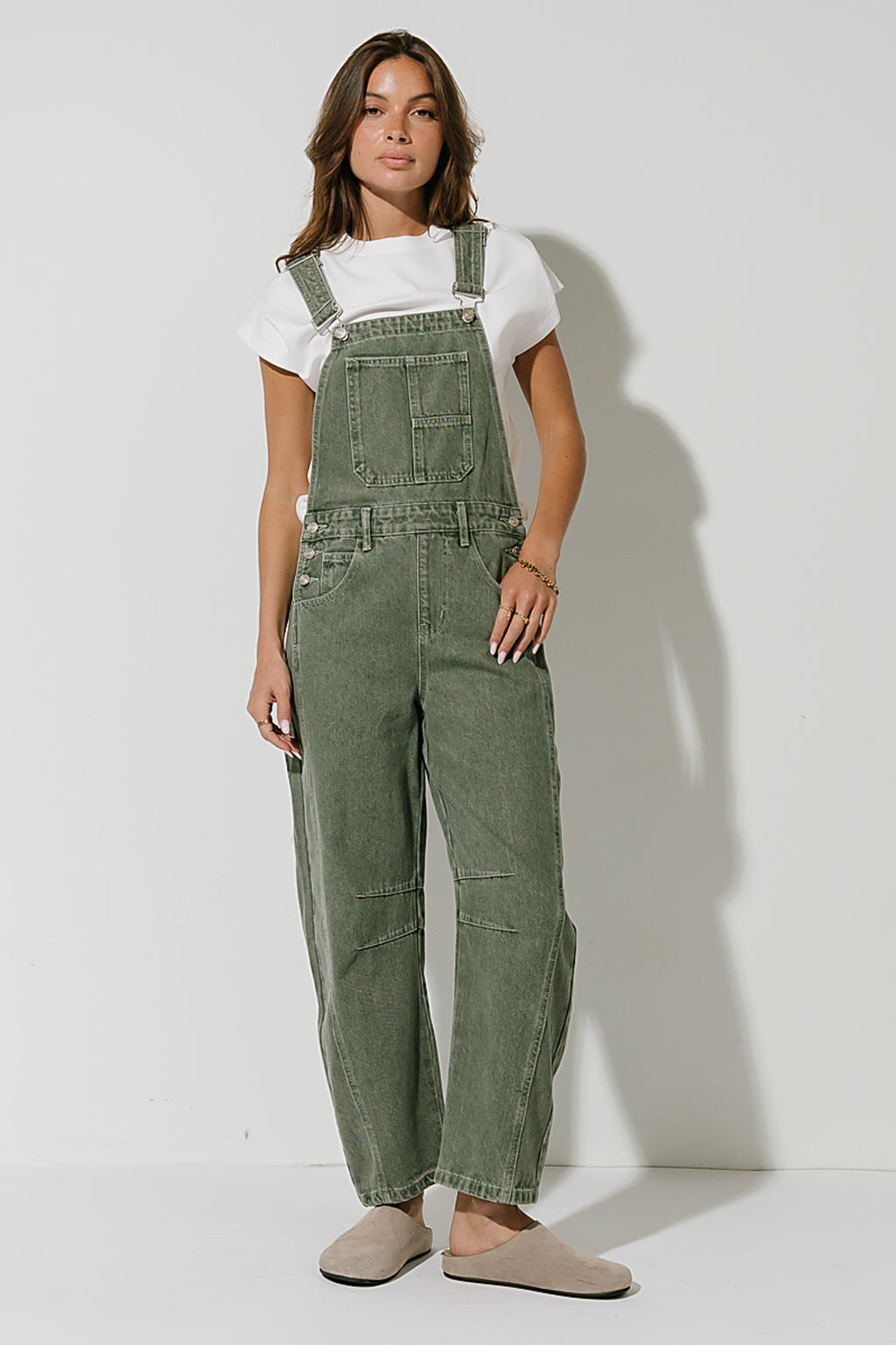 Tansy Denim Overalls in Olive