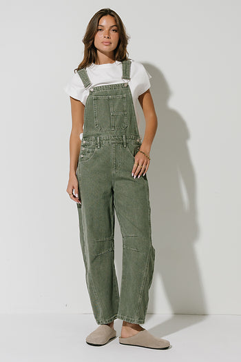 Tansy Denim Overalls in Olive
